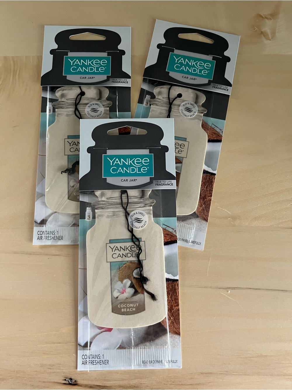Three Yankee Candle Coconut Beach Car Jar Hanging Air Fresheners